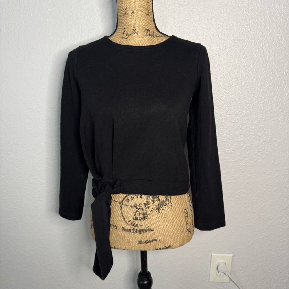 Madewell Side Tie Crop Top Black Size XS Long Sleeve Crew Neutral Preppy Casual